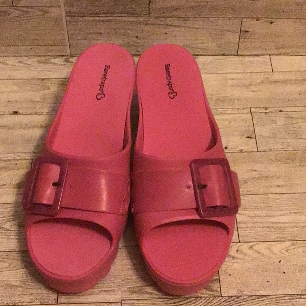 NWOT size 10 Pink Baretrap Wedge Slide Sandals